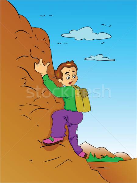 男孩 攀登 山 插圖 運動 性質 商業照片 © Morphart