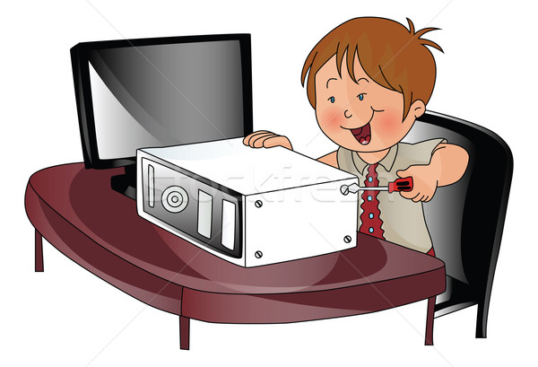 Vector of boy repairing a cpu. Stock photo © Morphart