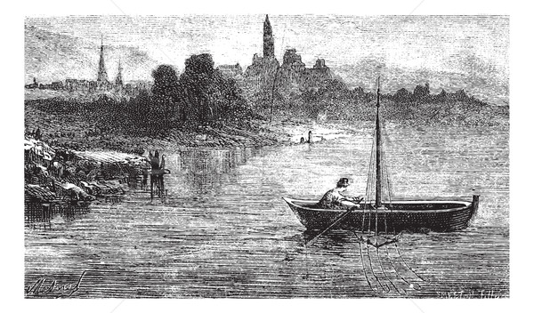FIG. 102. - Fishing for trout has an otter, vintage engraving. Stock photo © Morphart