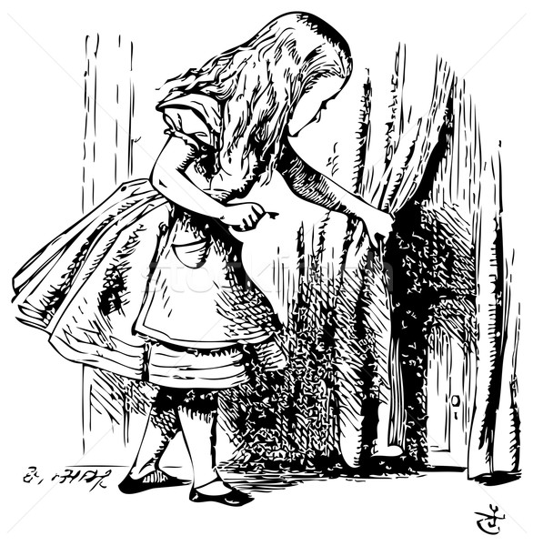 Alice is looking behind a curtain to reveal a hidden door Stock photo © Morphart