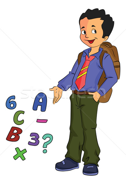 Stock fotó: Fiú · diák · tanul · matematika · illusztráció · gyerekek
