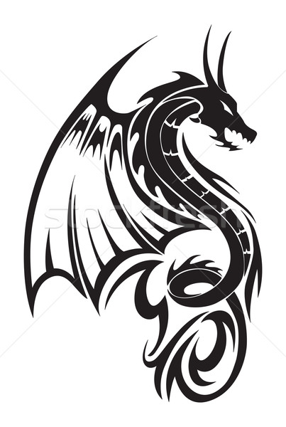 Battant dragon tatouage vintage gravure design Photo stock © Morphart