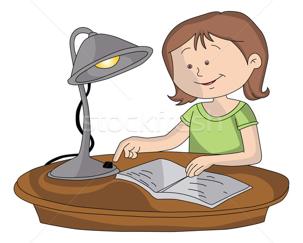 Vector of girl switching on lamp to study. Stock photo © Morphart