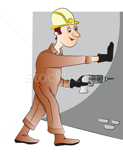 Stock photo: Vector of man drilling the wall.