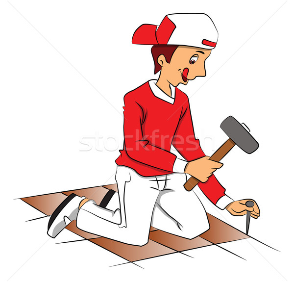 Vector of repairman hammering nail to remove tiled floor. Stock photo © Morphart
