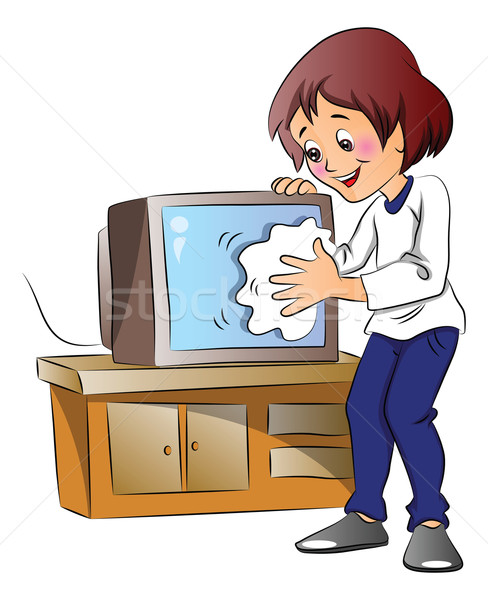 Vector of woman wiping dust on television set. Stock photo © Morphart