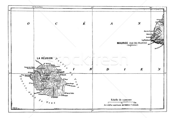 Reunion and Mauritius Map, vintage engraving. Stock photo © Morphart
