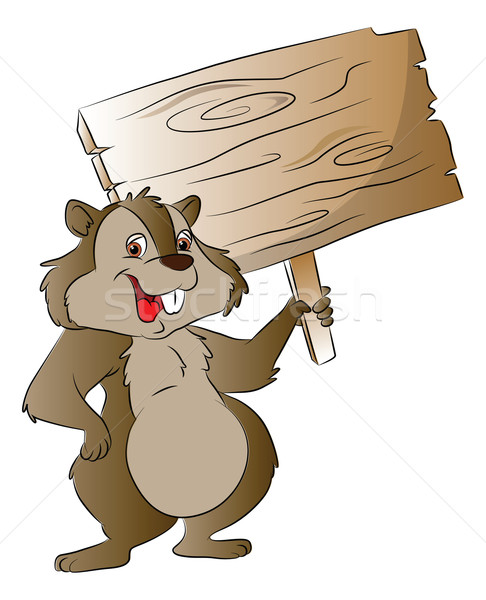 Stock photo: Vector of rabbit holding wooden sign.