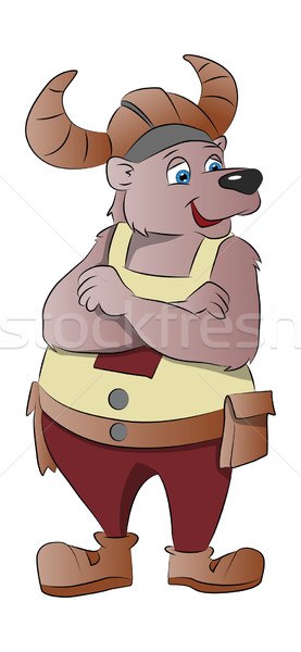 Stock photo: Bear Wearing a Viking Cap, illustration