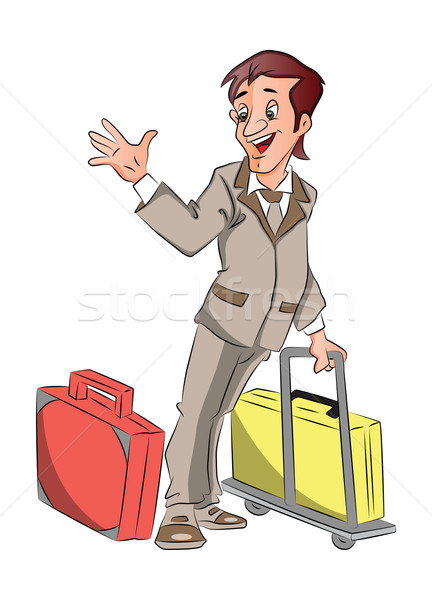 Stock photo: Vector of businessman with luggage waving goodbye.