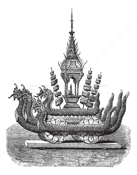 Chariot of Buddha in a cave, vintage engraving. Stock photo © Morphart