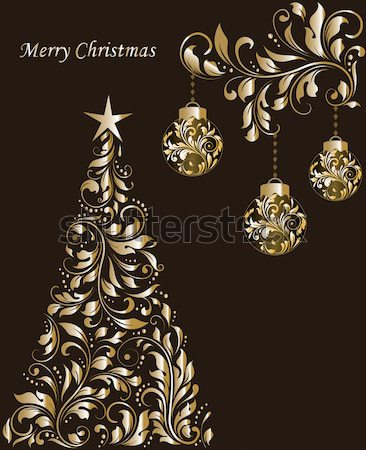 Vintage Christmas Card With Ornate Elegant Retro Abstract Floral