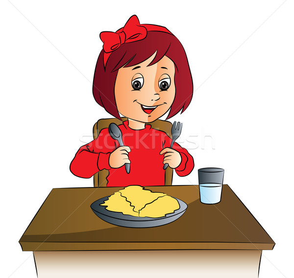 Vector of girl with food on table. Stock photo © Morphart