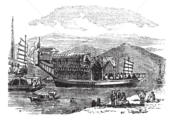 Flower boat, in Canton or Guangzhou, China vintage engraving Stock photo © Morphart