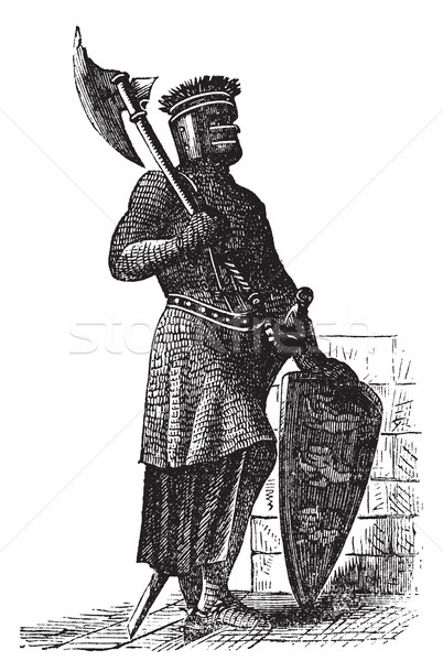 Stock photo: Armor and weapons during the first Crusades era, old engraving