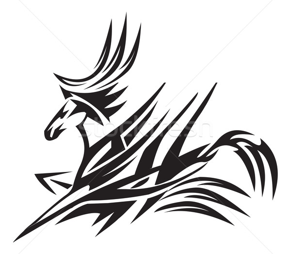 Pferd Tattoo Design Jahrgang Gravur graviert Stock foto © Morphart