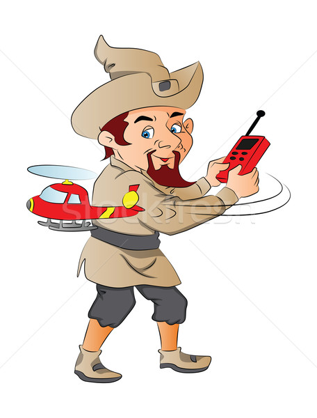 Vector of an elf playing with remote controlled toy chopper. Stock photo © Morphart
