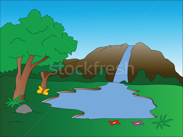 Stockfoto: Vector · waterval · landschap · bloem · vlinder · bos