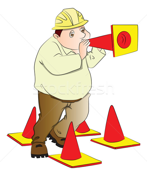 Vector of engineer blowing construction cone. Stock photo © Morphart