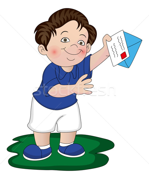 Vector of boy holding envelope and letter. Stock photo © Morphart