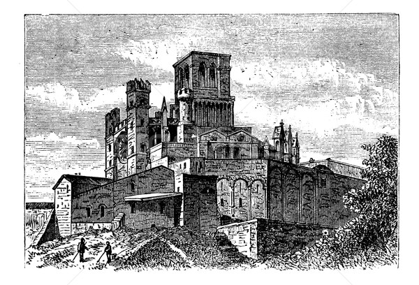 Kathedraal Frankrijk oude gegraveerd illustratie zwarte Stockfoto © Morphart