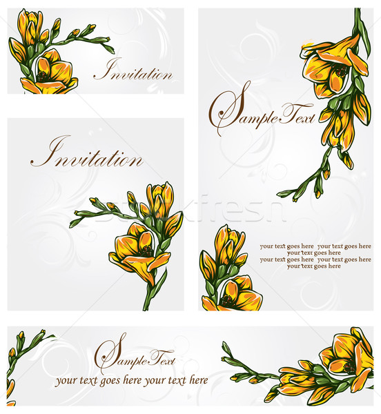 Stock photo: Set Of Four 4 Vintage Invitation Card With Ornate Elegant Retr