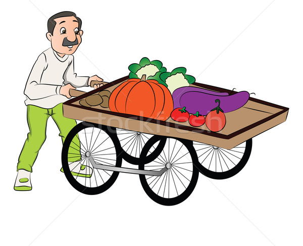 Vector of vendor pushing vegetable cart. Stock photo © Morphart