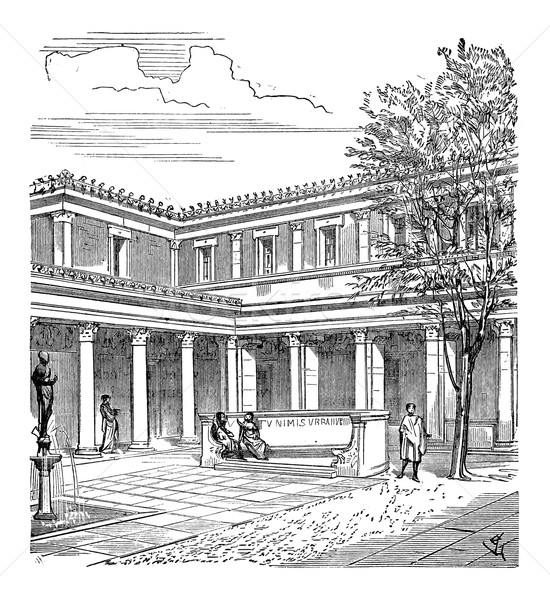Courtyard of a Roman House, vintage engraving Stock photo © Morphart