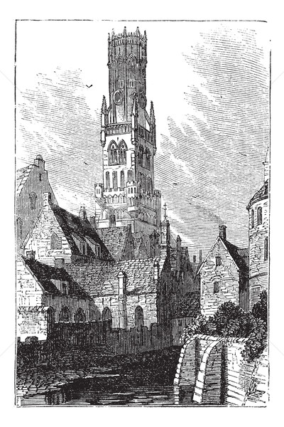 Belfry of Bruges, or Bellfort, Bruges, Belgium. Vintage engravin Stock photo © Morphart
