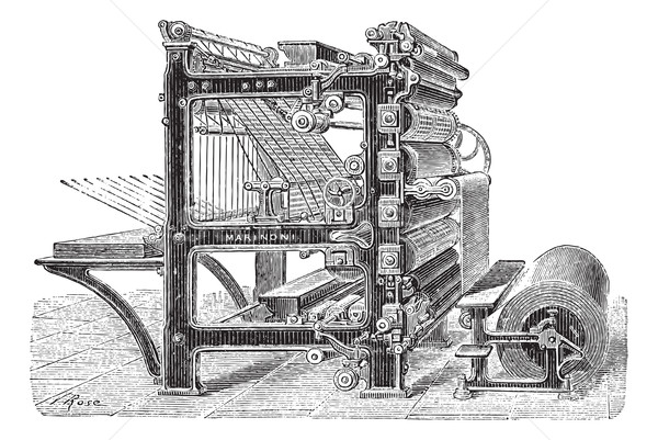 Druckerpresse Jahrgang Gravur alten graviert Illustration Stock foto © Morphart