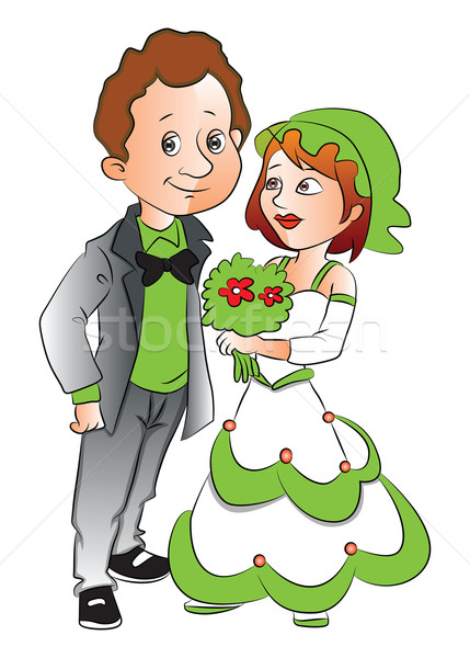 Vector of woman giving flowers to boyfriend. Stock photo © Morphart