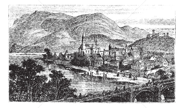 Bingen am Rhein town, Rhineland-Palatinate, Germany, vintage eng Stock photo © Morphart