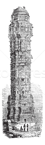 Stock photo: Tower of Victory in Chittorgarh, Rajahstan, India vintage engrav
