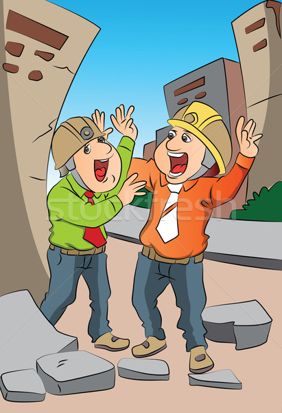 Vector of two scared engineers screaming at site. Stock photo © Morphart