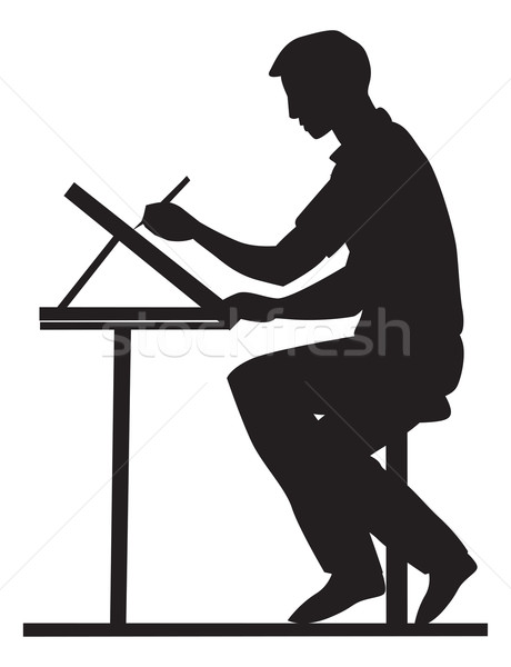 Artista illustrazione vista laterale matita tavolo da disegno seduta Foto d'archivio © Morphart