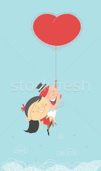 Valentine couple with flying heart ballong Stock photo © Morphart