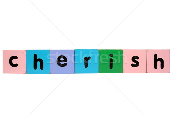 cherish in toy play block letters with clipping path on white Stock photo © morrbyte