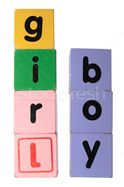 boy girl in toy play block letters with clipping path Stock photo © morrbyte