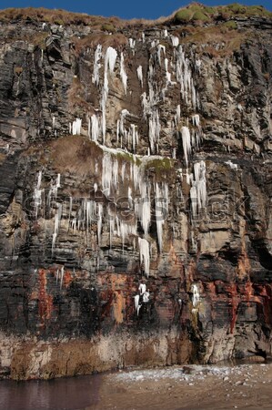cascade of icicles on a cliff face Stock photo © morrbyte