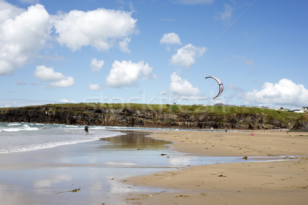 Stock photo: lone kite surfer getting ready