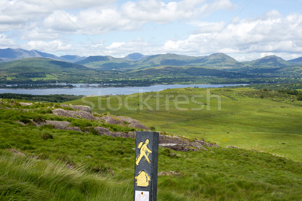hiking signpost with mountains Stock photo © morrbyte