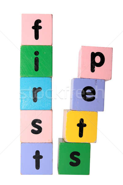 first step in wood play block letters with clipping path Stock photo © morrbyte