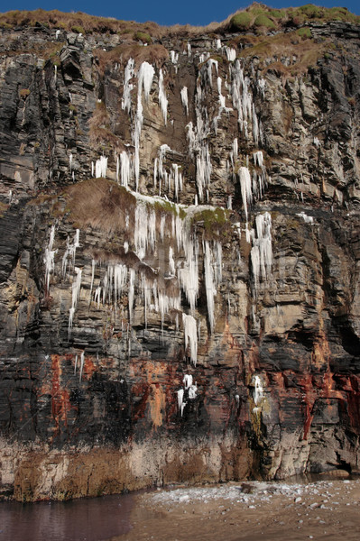 melting cascade of icicles on a cliff face Stock photo © morrbyte