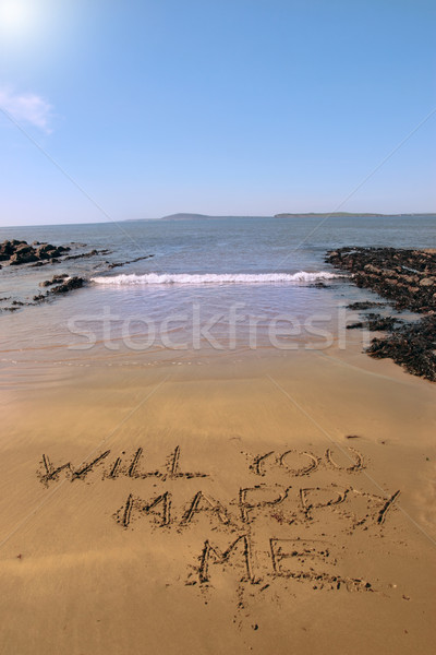 Stock foto: Me · romantischen · Vorschlag · Strand · Wellen · heißen