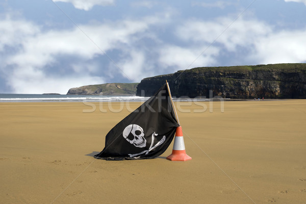 sandy beach with jolly roger flag Stock photo © morrbyte