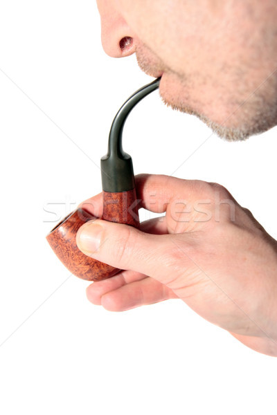 smoker smoking his pipe with clipping path Stock photo © morrbyte