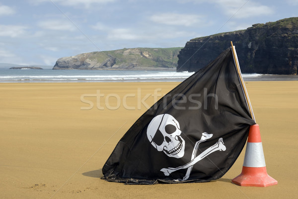 golden beach with jolly roger flag Stock photo © morrbyte
