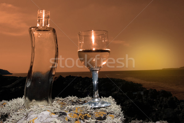 Kristall Wasser Sonnenuntergang Flasche Glas Stock foto © morrbyte