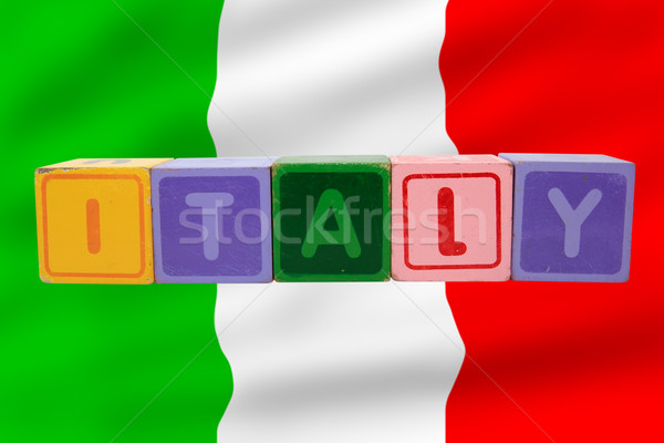 italy and flag in toy block letters Stock photo © morrbyte