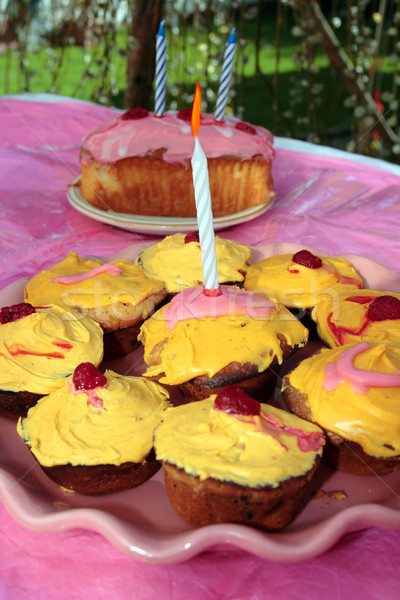 Stock photo: birthday party cup cakes with candle